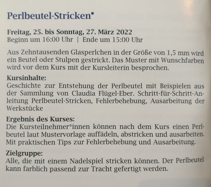 Perlbeutel stricken Perlenstricken Geisenhausen, Beschreibung Kursinhalt, DIY Kits mit allem Zubehör zum Perlenbeutel stricken. Regensburg